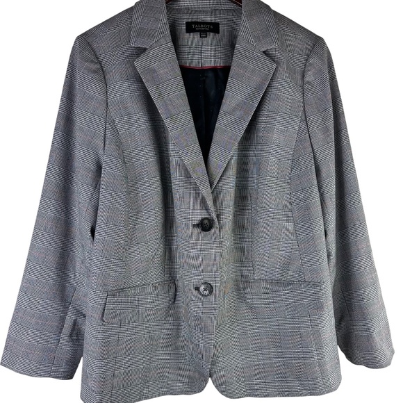 New Talbots Blazer Jacket Coat Sz 18WP 18W Petite Plaid Houndstooth Gray Black - Picture 2 of 6